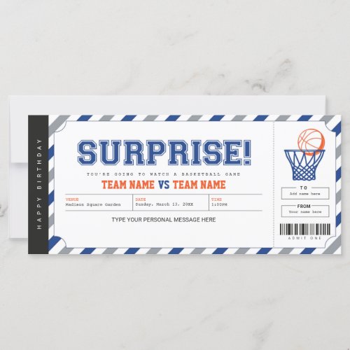 Surprise Basketball Game Stadium Gift Ticket