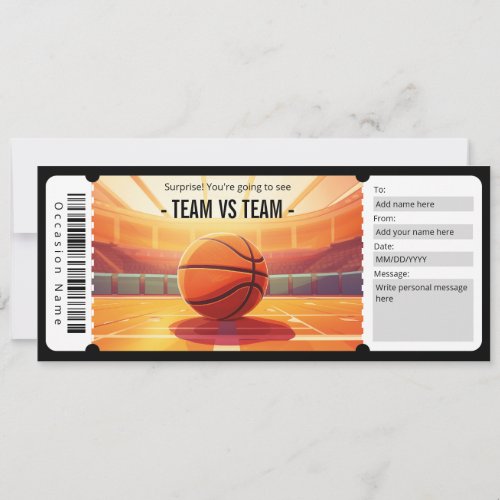 Surprise Basketball Game Ticket Gift Certificate Invitation