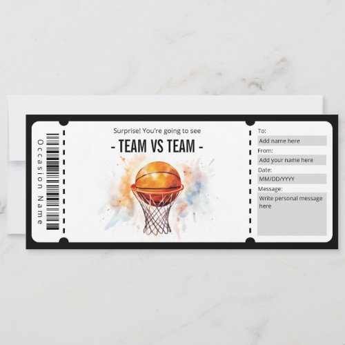 Surprise Basketball Game Ticket Gift Certificate Invitation