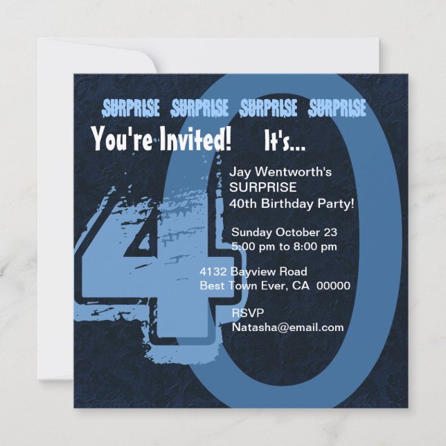 SURPRISE Big 40th Birthday Hues of Blue F003 Invitation (Front)