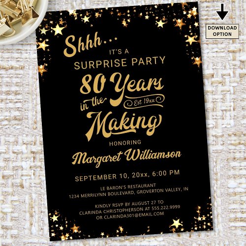 Surprise Birthday 80 Years in the Making Black Invitation