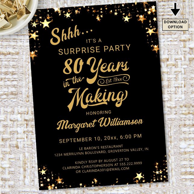 Surprise Birthday 80 Years in the Making Black Invitation (Creator Uploaded)