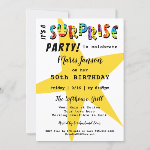 SURPRISE BIRTHDAY ANNIVERSARY ANY PARTY INVITATION