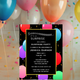 Surprise Birthday Balloons and Confetti Custom Age Invitation