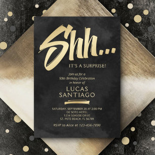 Surprise Birthday Black Gold Invitation