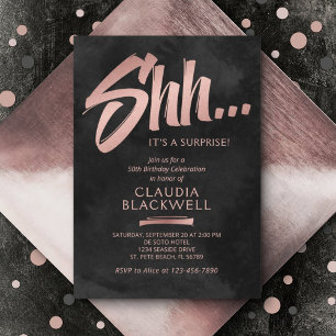Surprise Birthday Black Rose Gold Invitation
