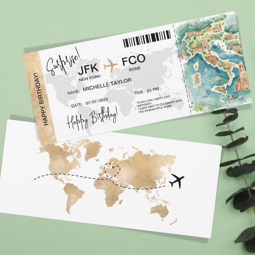 Surprise Birthday Boarding Pass Italy Trip Ticket Invitation