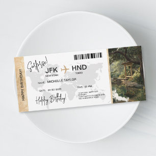 Surprise Birthday Boarding Pass Tokio Trip Ticket Invitation