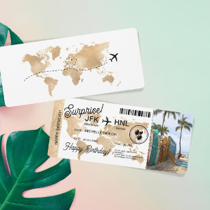 Surprise Birthday Boarding Pass Trip Ticket Hawaii Invitation