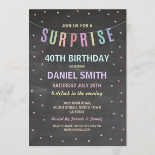 Surprise Birthday Chalk Polka Dot Party Invitation