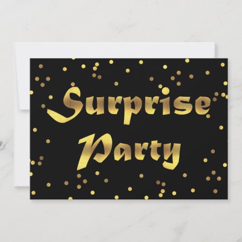 Surprise Birthday Faux Gold Foil Confetti Black Invitation
