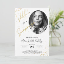 Surprise Birthday Gold Invitation Card with Photo