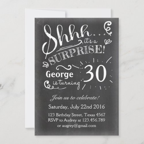 Surprise birthday invitation 30 Chalkboard Rustic