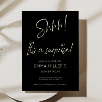 Surprise Birthday Invite Minimalist Black