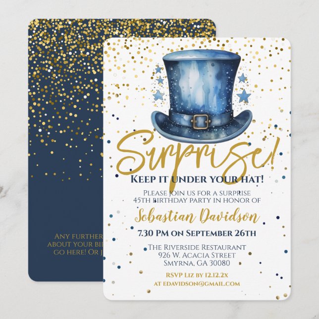 Surprise Birthday Keep It Under Your Hat Invitation (Front/Back)