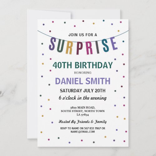 Surprise Birthday Mens Polka Dot Party Invitation