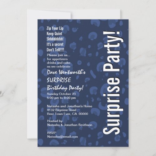 SURPRISE Birthday Modern Navy Blue White Confetti Invitation