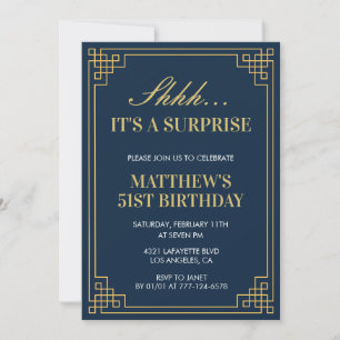 Surprise Birthday Navy blue Gold Men 51st birthday Invitation