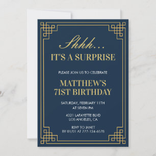 Surprise Birthday Navy blue Gold Men 71st birthday Invitation