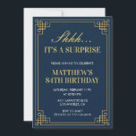 Surprise Birthday Navy blue Gold Men 84th birthday Invitation<br><div class="desc">Surprise Birthday Navy blue Gold Men 84th birthday Invitation</div>