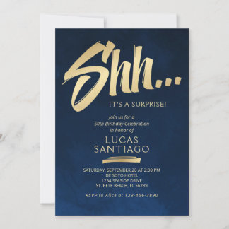 Surprise Birthday Navy Gold Invitation