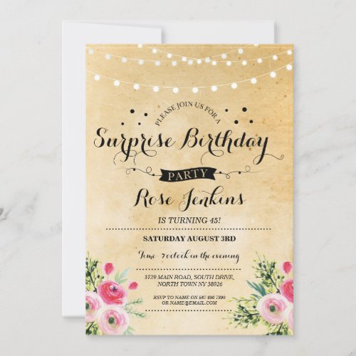 Surprise Birthday Party Any Age Floral Invitation