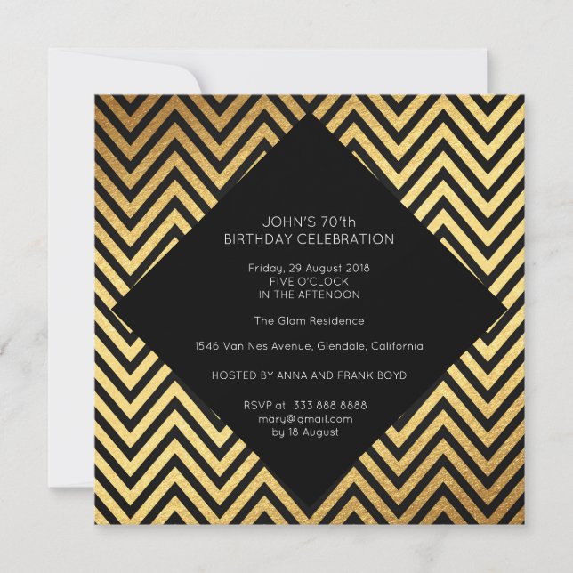 Surprise Birthday Party Art Deco Geometric Gold Invitation (Front)