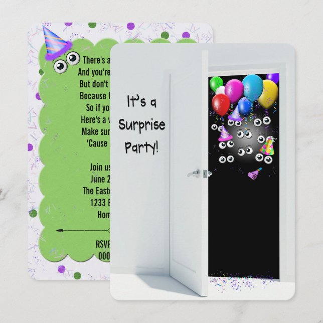 Surprise  Birthday Party behind door Invitation (Front/Back)