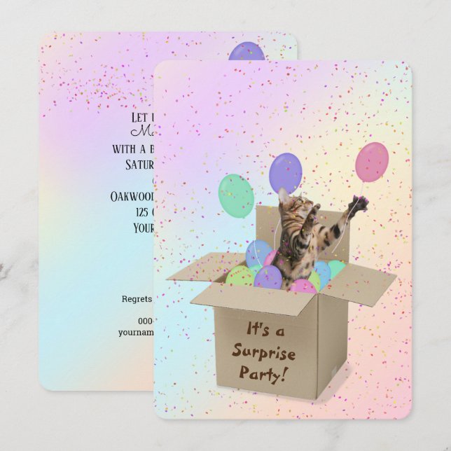 Surprise Birthday Party Bengal cat in box Invitation (Front/Back)
