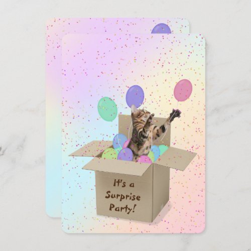 Surprise Birthday Party Bengal cat in box Invitation