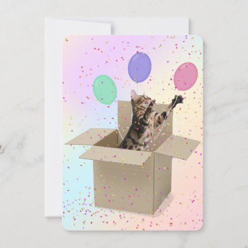 Surprise Birthday Party Bengal cat in box Invitation