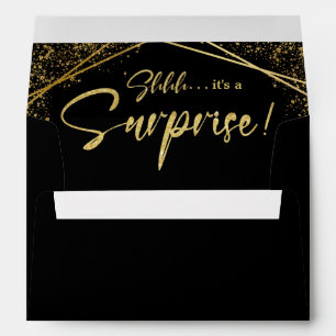 Surprise! Birthday Party Black and Gold Glitter Envelope