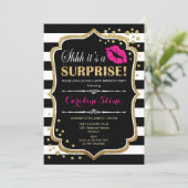 Surprise Birthday Party - Black Pink Gold Invitation (Standing Front)
