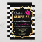 Surprise Birthday Party - Black Pink Gold Invitation (Front/Back)