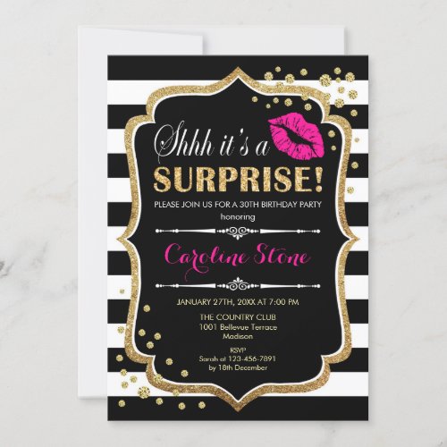 Surprise Birthday Party _ Black Pink Gold Invitation