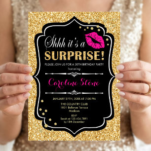 Surprise Birthday Party - Black Pink Gold Invitation