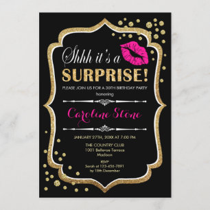Surprise Birthday Party - Black Pink Gold Invitation