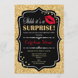 Surprise Birthday Party - Black Red Gold Invitation
