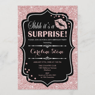 Surprise Birthday Party - Black Rose Gold Invitation