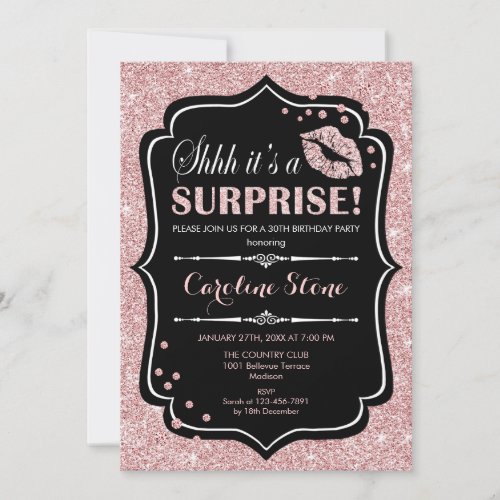 Surprise Birthday Party _ Black Rose Gold Invitation