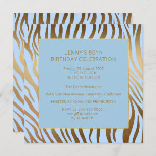 Surprise Birthday Party Blue Gold Zebra Invitation