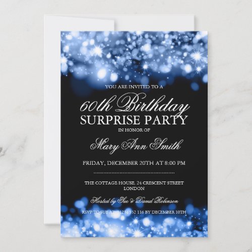 Surprise Birthday Party Blue Sparkling Lights Invitation
