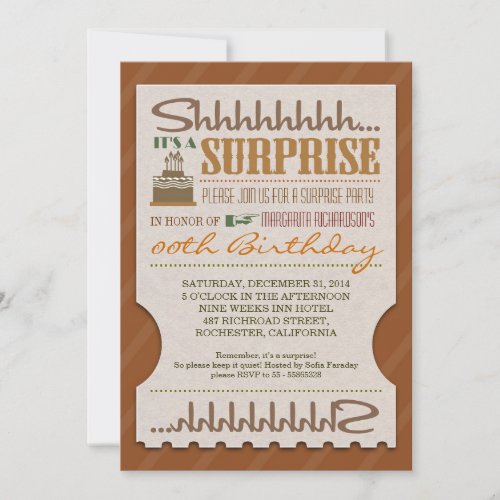 surprise birthday party unique typography invites