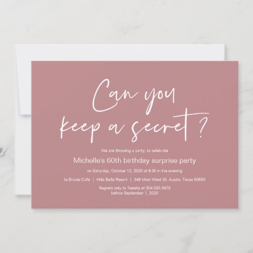 Surprise Birthday Party Celebration Dusty Rose Invitation