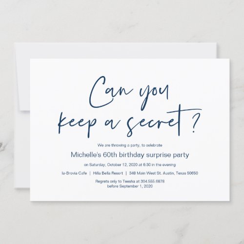 Surprise Birthday Party Celebration Navy Blue Invitation
