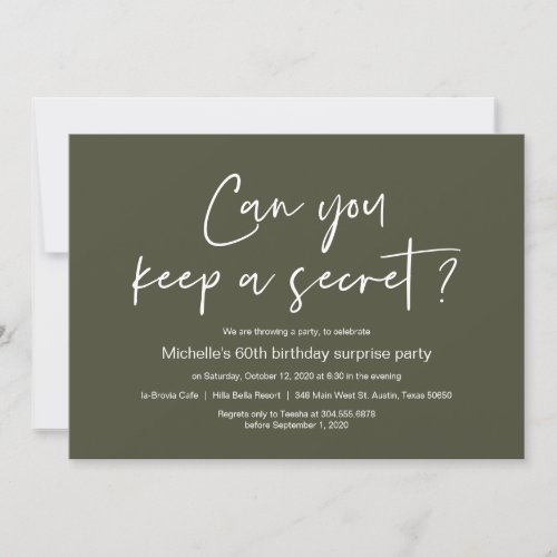Surprise Birthday Party Celebration Olive Green Invitation