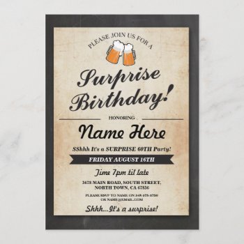 Surprise Birthday Party Chalk Beers Invitation by WOWWOWMEOW at Zazzle