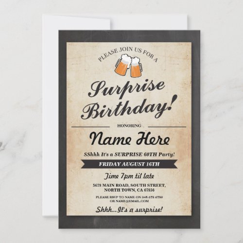 Surprise Birthday Party Chalk Beers Invitation