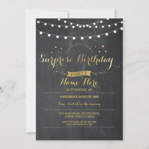 Surprise Birthday Party Chalkboard Any Age Invite