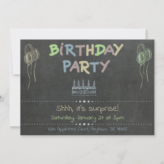 Surprise Birthday Party Chalkboard Invitation (Front)